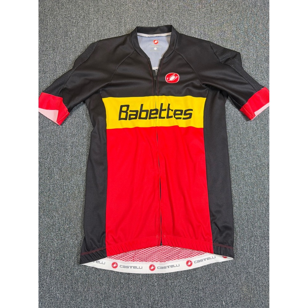 Castelli Babettes Cycling Jersey Womens Large Red Black Yellow Full Zip Bike Top